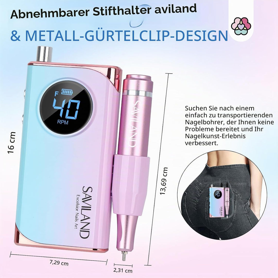 Saviland Elektrische Nagelfräser für Gelnägel 40000 U/min, 12 in 1 Professionell Maniküre Pediküre S