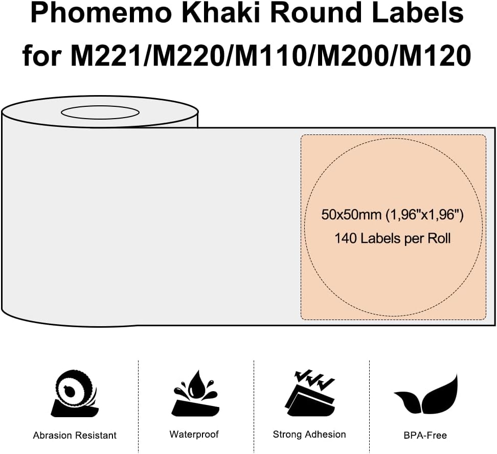 Phomemo Runde Farbig selbstklebende Etiketten 1.97"*1.97"(50x50mm), 3 Rollen Etikettenpapier für Pho