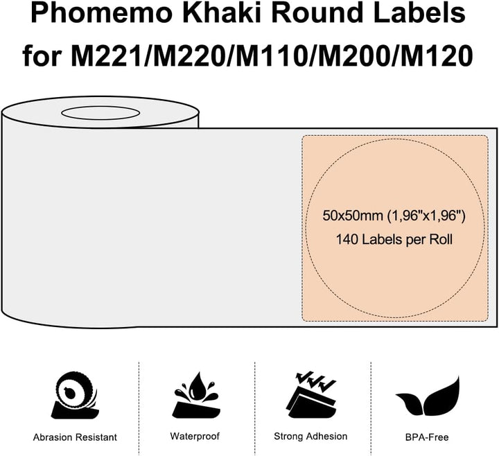 Phomemo Runde Farbig selbstklebende Etiketten 1.97"*1.97"(50x50mm), 3 Rollen Etikettenpapier für Pho
