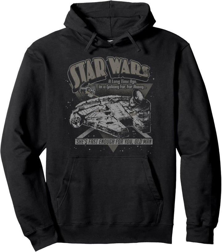 Star Wars Millennium Falcon In A Galaxy Far Away Faded Text Pullover Hoodie