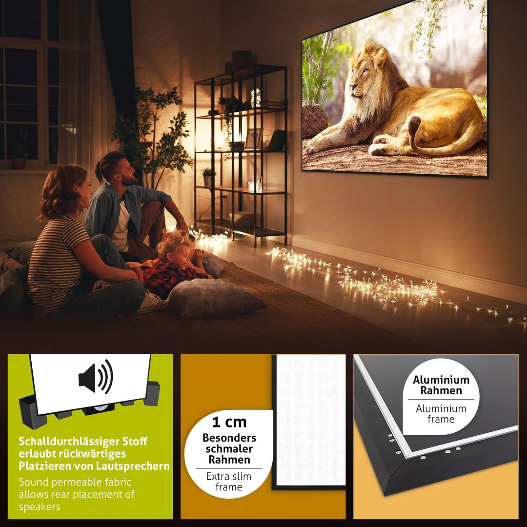 ESMART Expert UKD Akustik Rahmen-Leinwand [Grössenauswahl] 160 x 90 cm (72") 16:9 | Heimkino Beamer