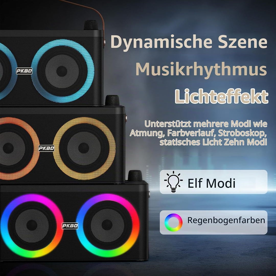Karaoke Maschine mit Telefon-/Pad-Halterung, Tragbarer Bluetooth-Lautsprecher mit 2 kabellosen Mikro