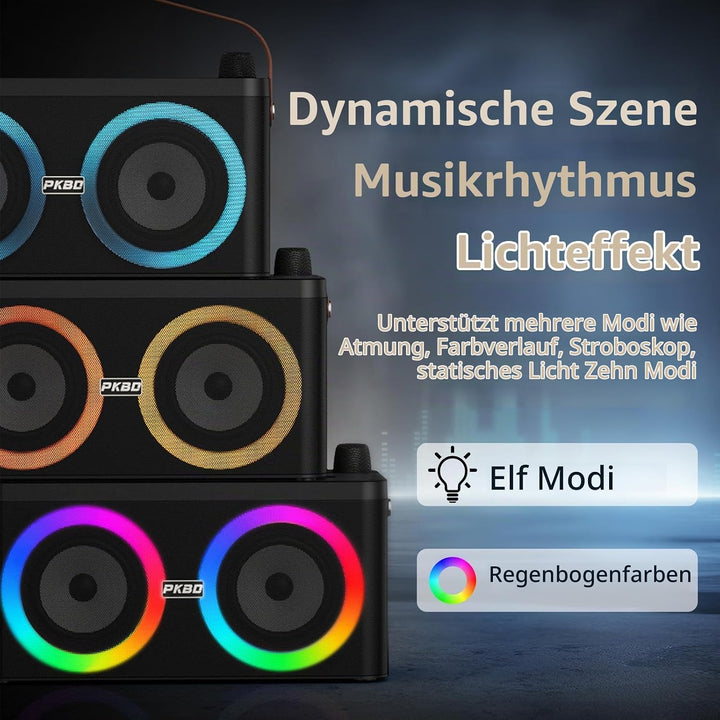Karaoke Maschine mit Telefon-/Pad-Halterung, Tragbarer Bluetooth-Lautsprecher mit 2 kabellosen Mikro