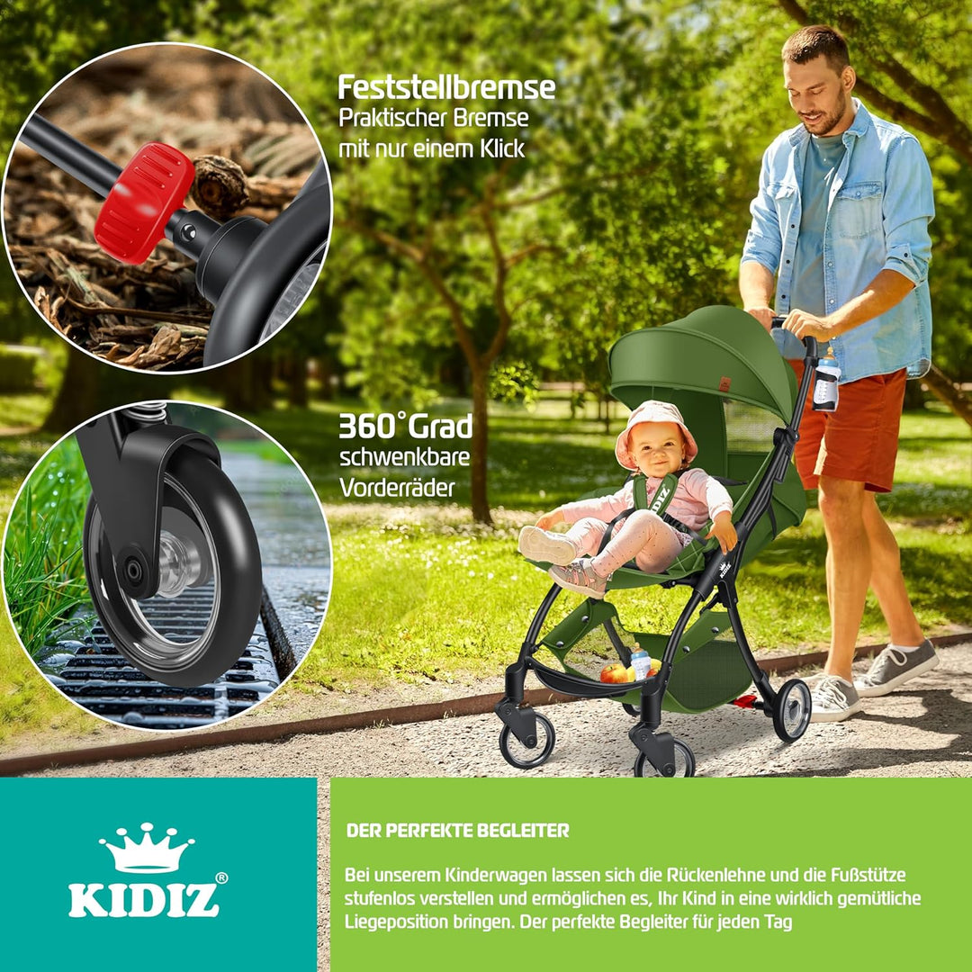 KIDIZ® Kinderwagen Premium Kinderbuggy klappbar Liegebuggy Sportwagen Faltbar 360°Räder 5-Punkt Gurt