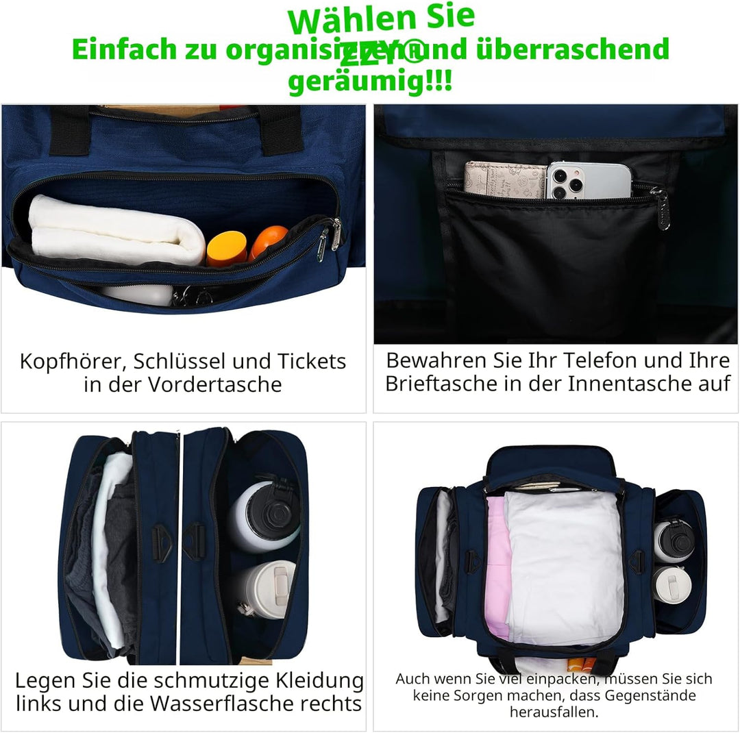 Sporttasche Reisetasche Fitness Tasche mit Schultergurt Wochenendtasche für Damen und Herren (Blau,