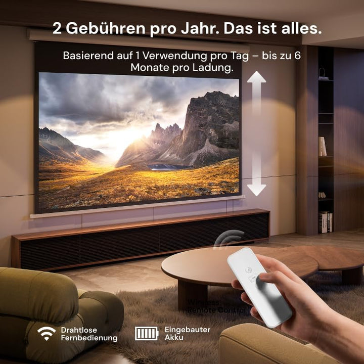 Valerion VisionMaster Pro2 4K Triple-Laser Beamer Bundle mit 120" kabelloser motorisierter Leinwand