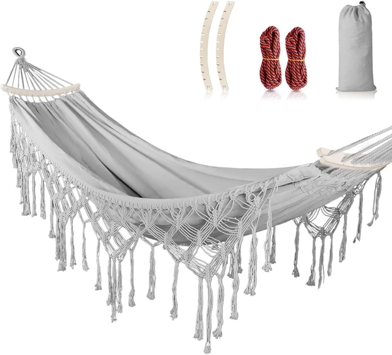 Hängematte Outdoor Boho-Stil für Garten, Balkon, Terrasse, Indoor, mit gebogener Holzstange, Befesti