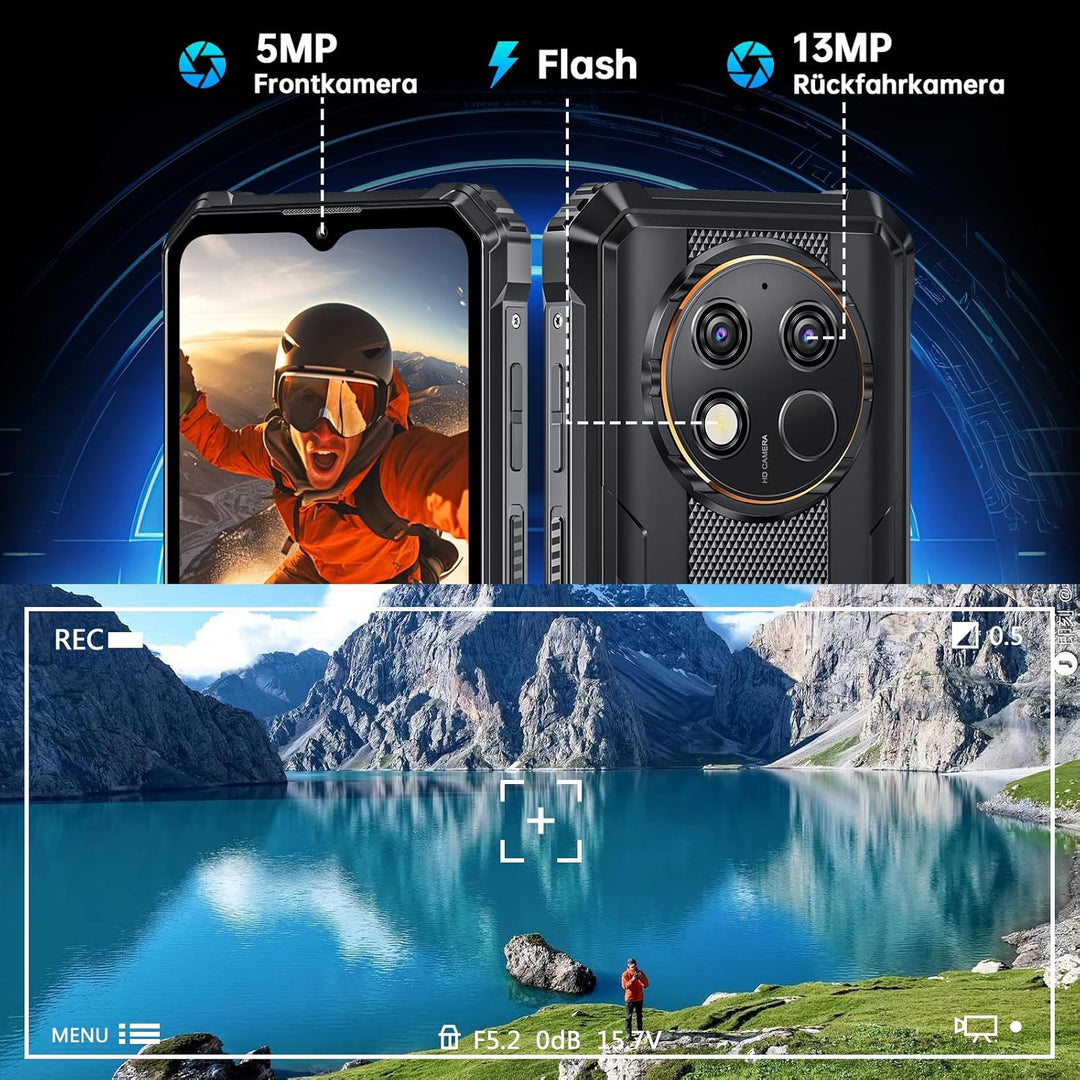 OUKITEL WP28S Outdoor Smartphone - 10600mAh Outdoor Handy Ohne Vertrag Android 14, 16GB RAM + 128GB