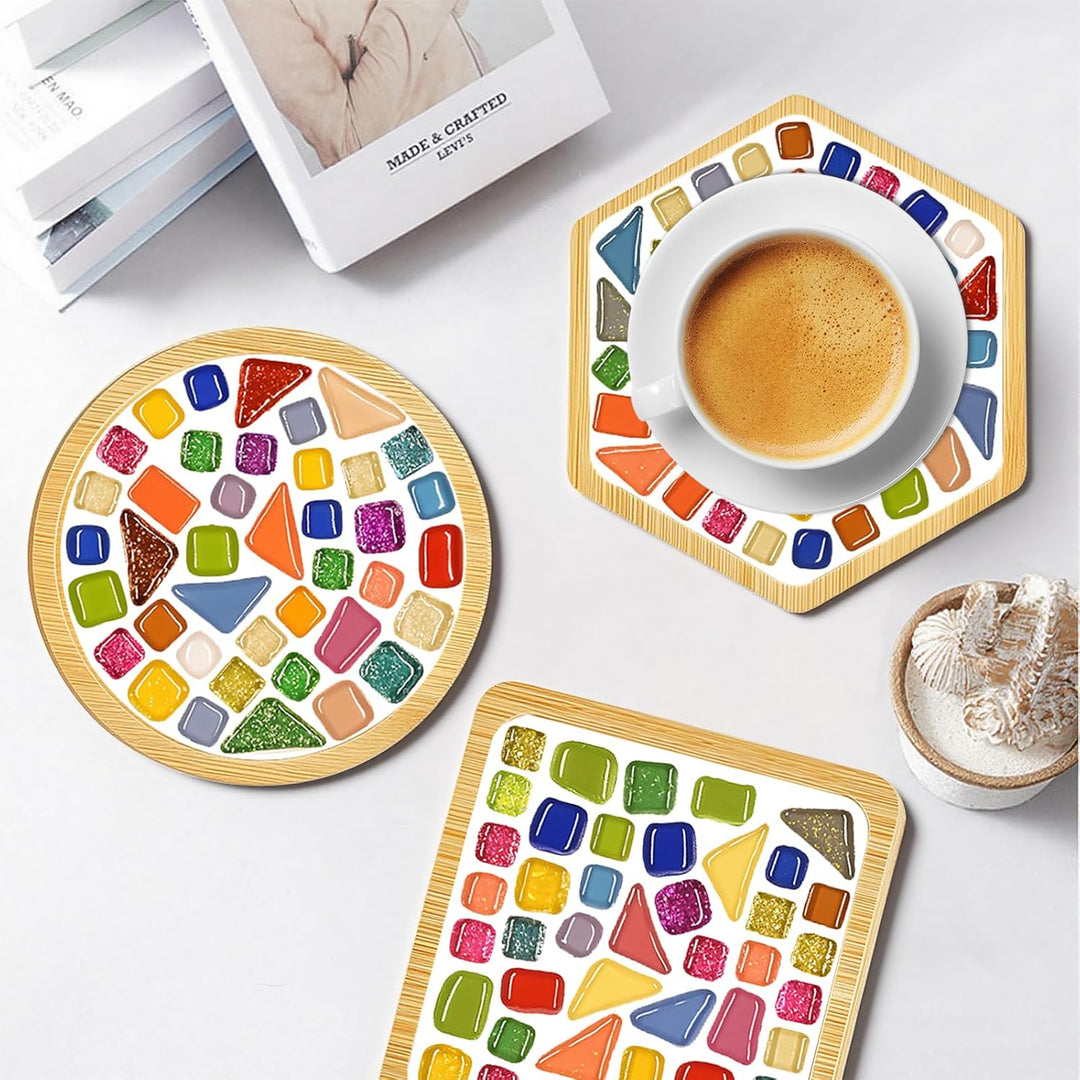 Mosaik Bastelset Kinder, 3 Stück Mosaik Untersetzer DIY Bastelset, Mosaiksteine Untersetzer Set, Ges