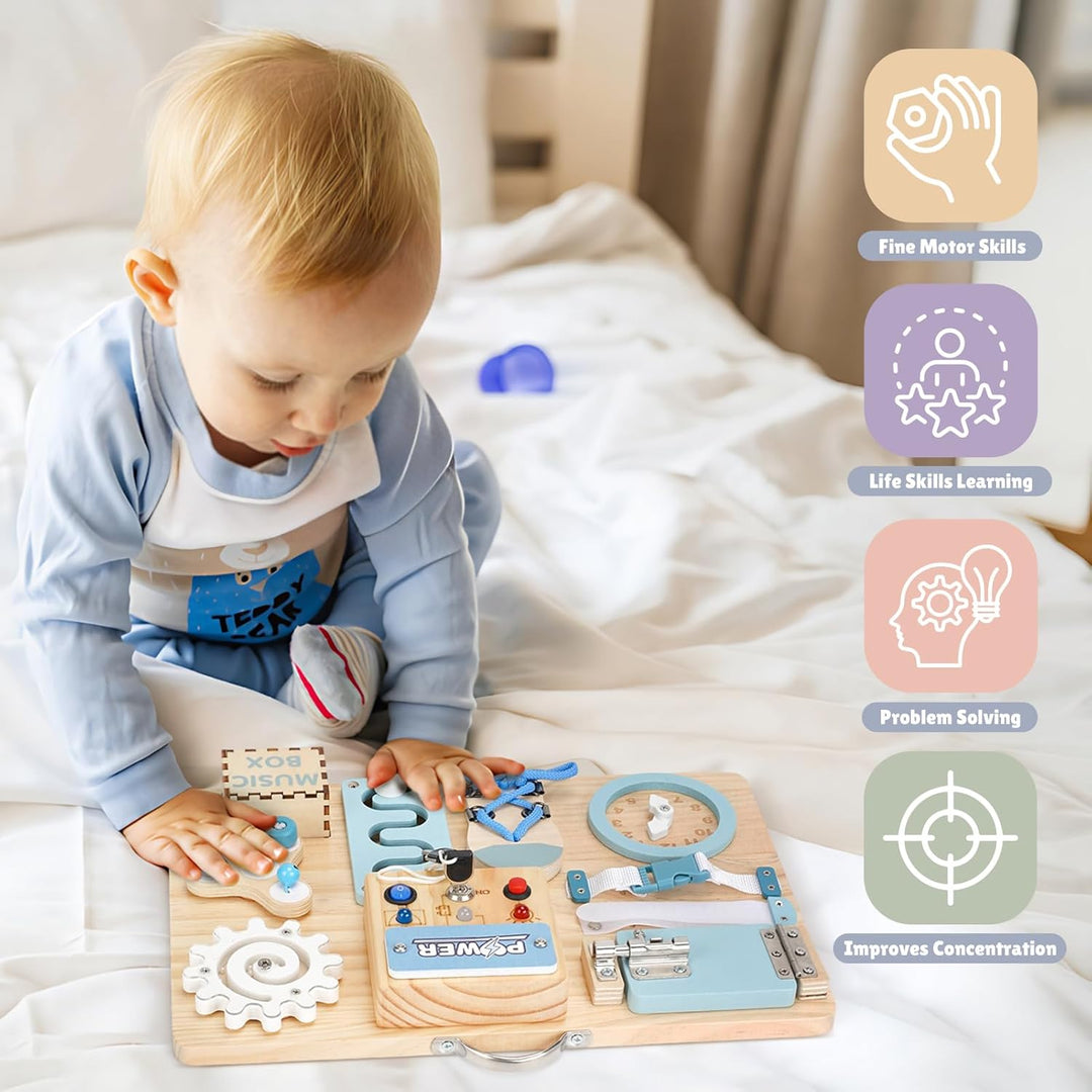 Joyreal LED Montessori Busy Board - Motorikbrett ab 18M+ Monate Activity Board Motorikboard Montesso