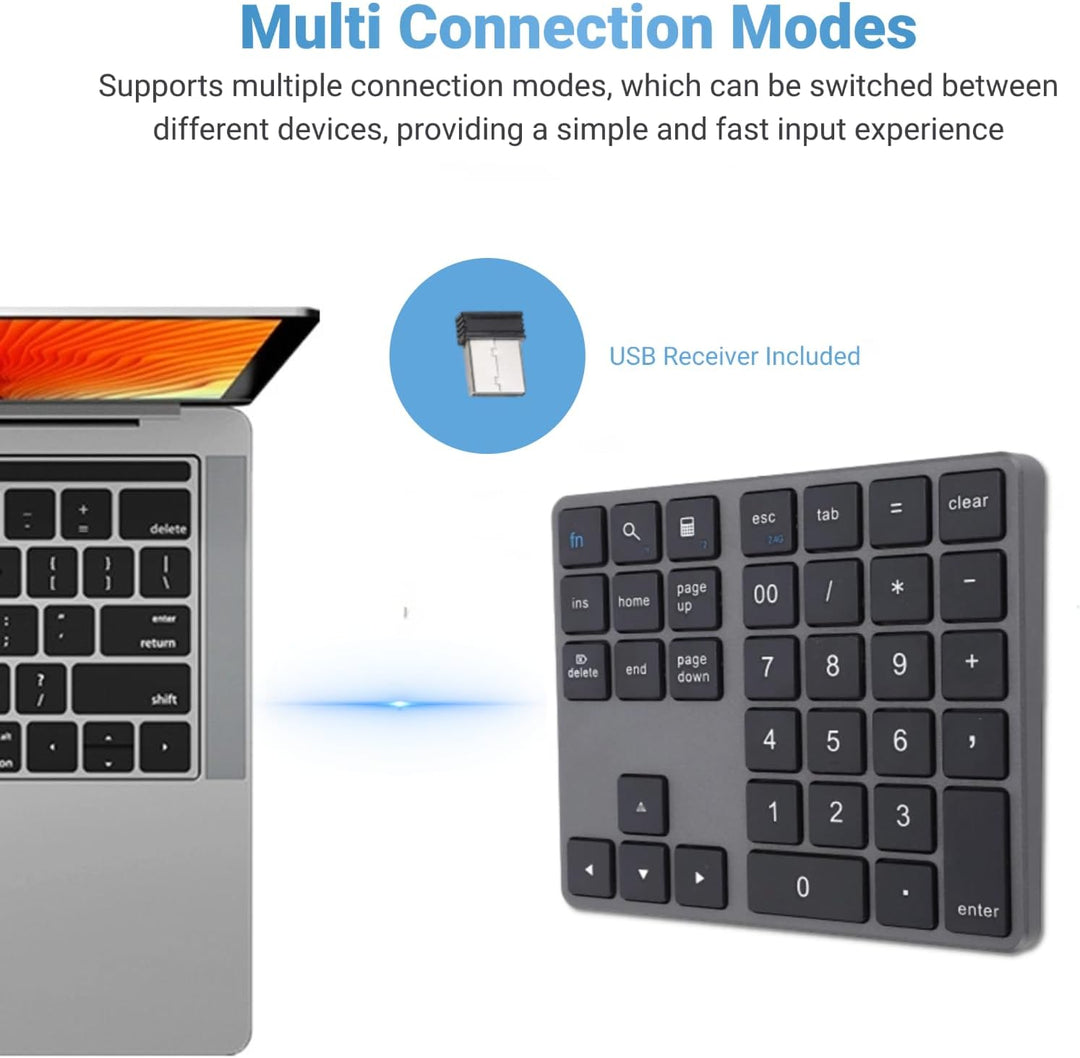 Bluetooth-Nummernblock für Laptop, Kabellose Nummerntastatur, Wiederaufladbarer USB-Ziffernblock mit