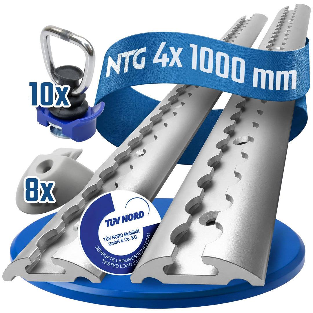 4 x 1 m Alu Airlineschiene runde halbrunde Form, mit Bohrungen 1m 1000mm -Starterset- mit 10x Kunsts