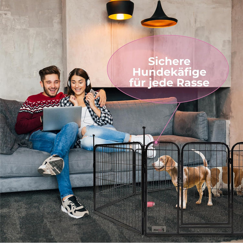 MaxxPet Laufgehege für Hunde – Welpengehege aus Metall – Kaninchengehege – faltbar mit 8 Paneelen –