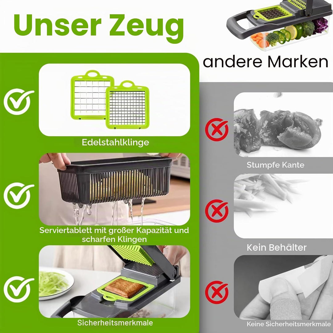 16-in-1 Gemüseschneider, Mandoline Gemüsehobel gemüseschneider Gemüseschneider für Würfel, Stifte, S