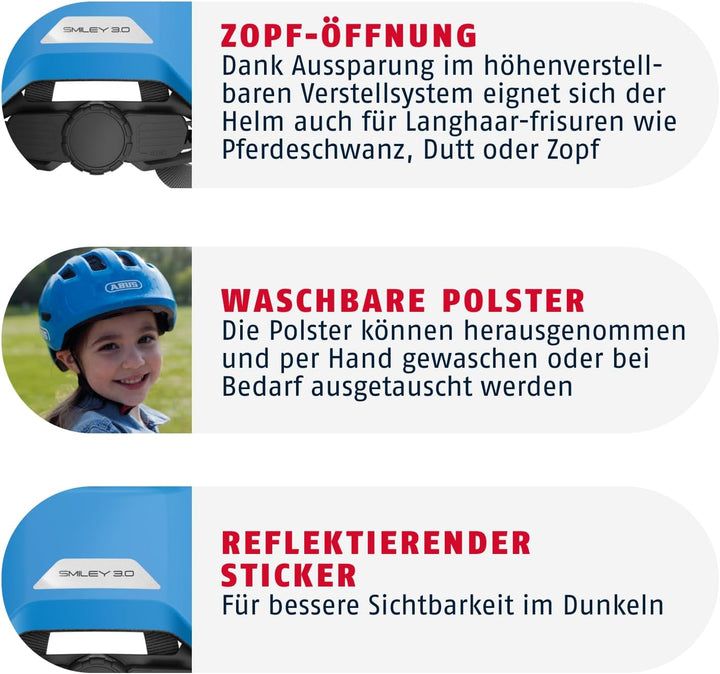 ABUS Kinderhelm Smiley 3.0 - Fahrradhelm mit tiefer Passform, kindergerechten Designs &amp; Platz für ei