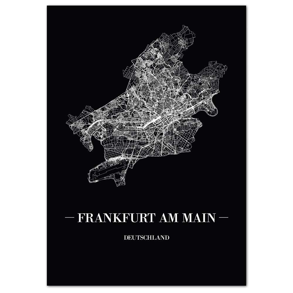 JUNIWORDS Stadtposter, Frankfurt am Main, Wähle eine Grösse, 60 x 90 cm, Poster, Schrift A, Schwarz