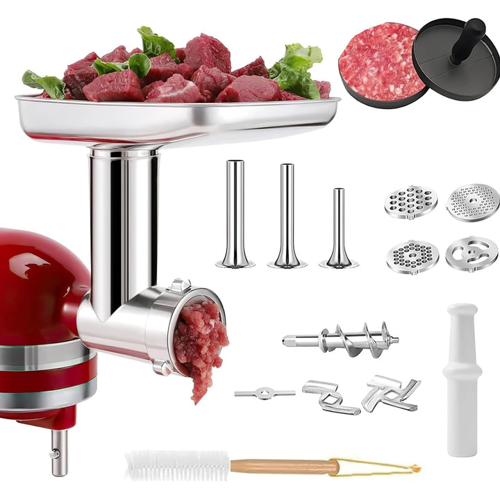 Fleischwolf Aufsatz für KitchenAid Standmixer, Edelstahl Fleischwolf Aufsatz Enthält Wurstfüller, Re