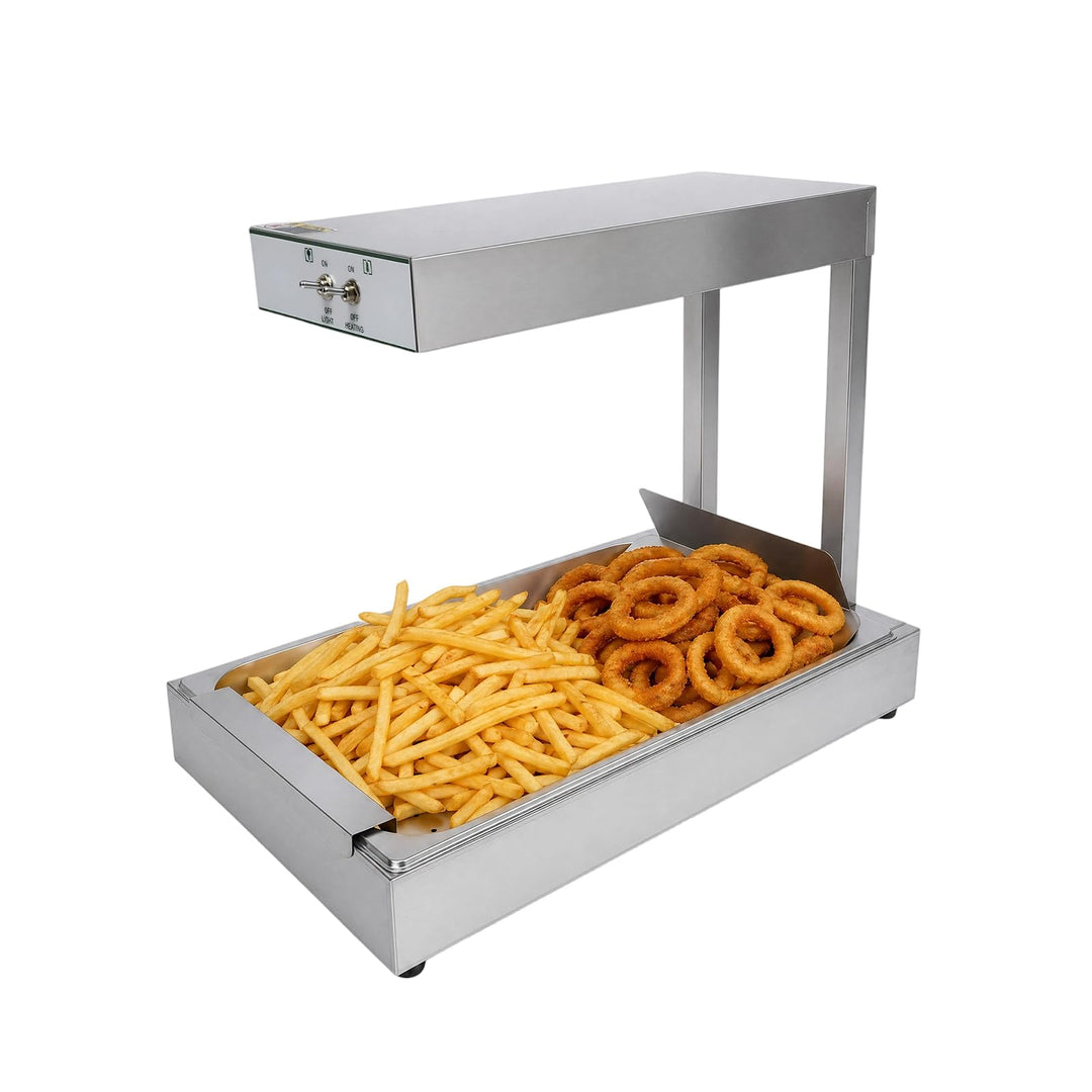 Pommes Frites Wärmer, 750W Pommeswärmer, 80℃ Wärmebrücke mit Beleuchtung, Dicke 0,55mm, Tabletop Ede
