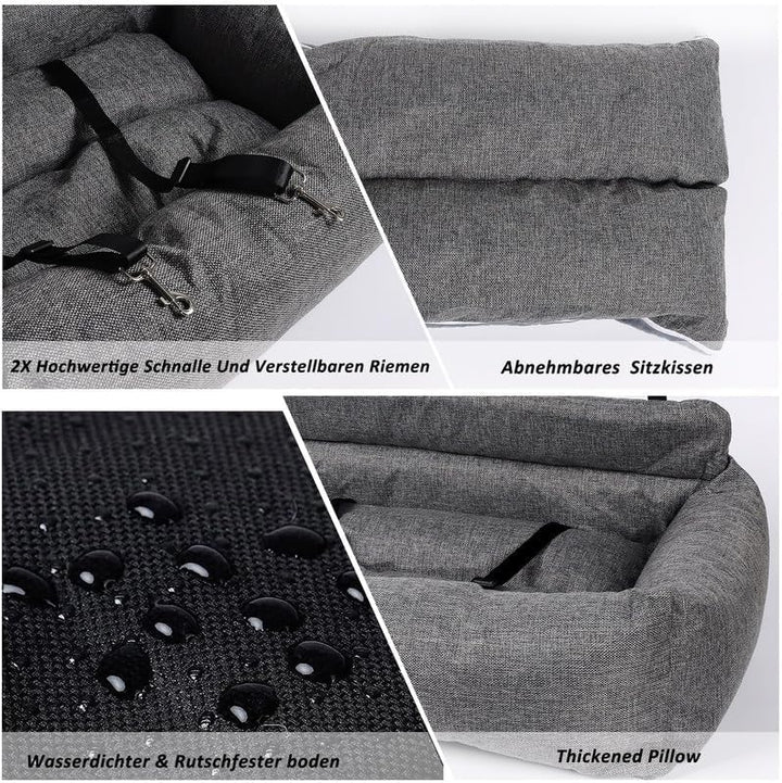 CALIYO Hundeautositz mit Fester Basis & Sicherheitsgurt, Hundesitz Auto für Alle Hunde, Memory Foam-