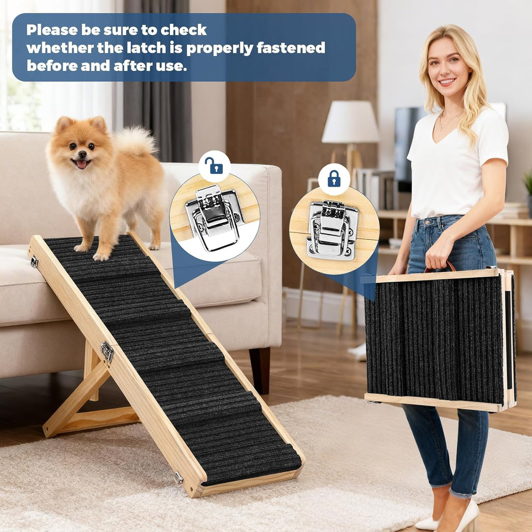 Klappbare Holz-Hundrampe für Bett, Sofa und Auto – Verstellbare Haustierrampe für kleine Hunde, Höhe