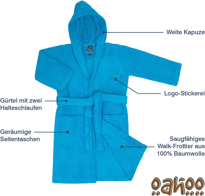OAHOO Kinder Bademantel für Mädchen und Jungen (1 Stück) Baumwoll-Frottee mit Kapuze 122-128 Dresden