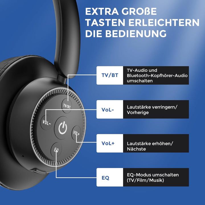 Funkkopfhörer für Fernseher, kabellose TV-Kopfhörer mit TV-Sender-Ladestation für Senioren,Keine Aud