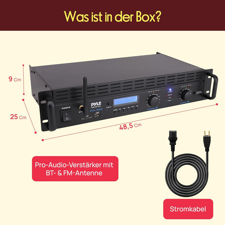 Pyle Verstärker, Mini Verstärker, 2000W- Bluetooth, Amplifier, Stereo, Audio - Rackmount- 2 Kanal mi