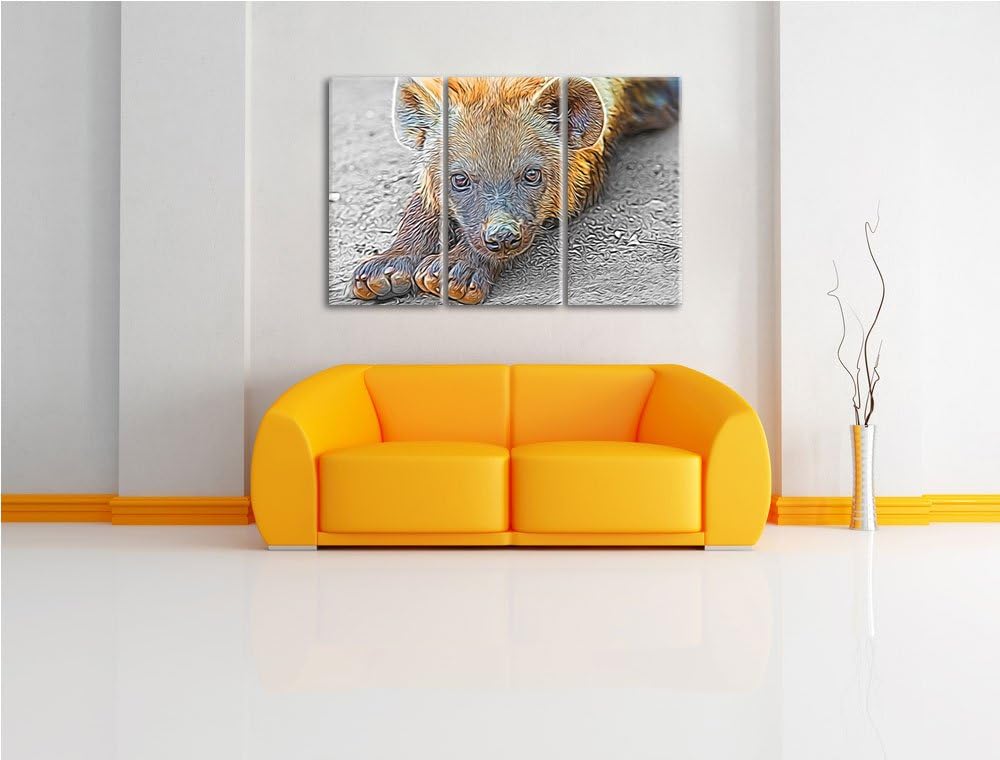 niedliche kleine Hyäne schwarz/weiss Deluxe 3-Teiler Leinwandbild 120x80 Bild auf Leinwand, XXL ries