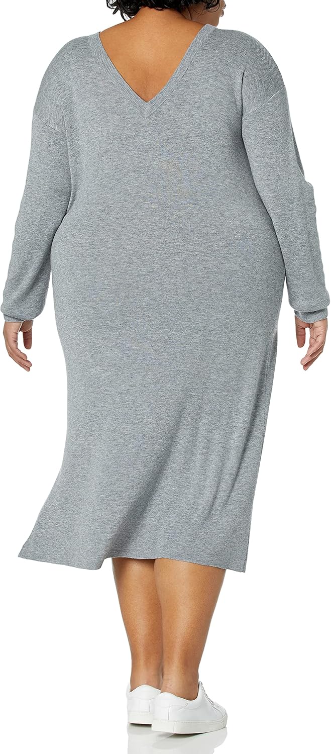 The Drop Damen Suki Rib Midi V-Back Dress Dresses XS Grau Meliert, XS Grau Meliert