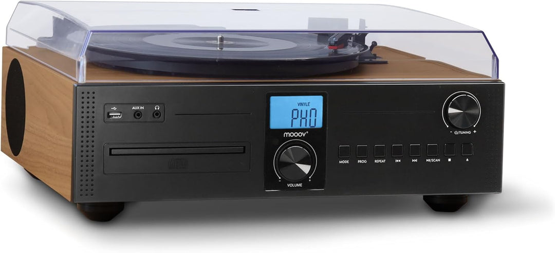 Mooov 477365 HiFi-Mikrosystem mit Radio, CD-Player und Vinyl-Plattenspieler mit 33, 45, 78 U/min, Bl