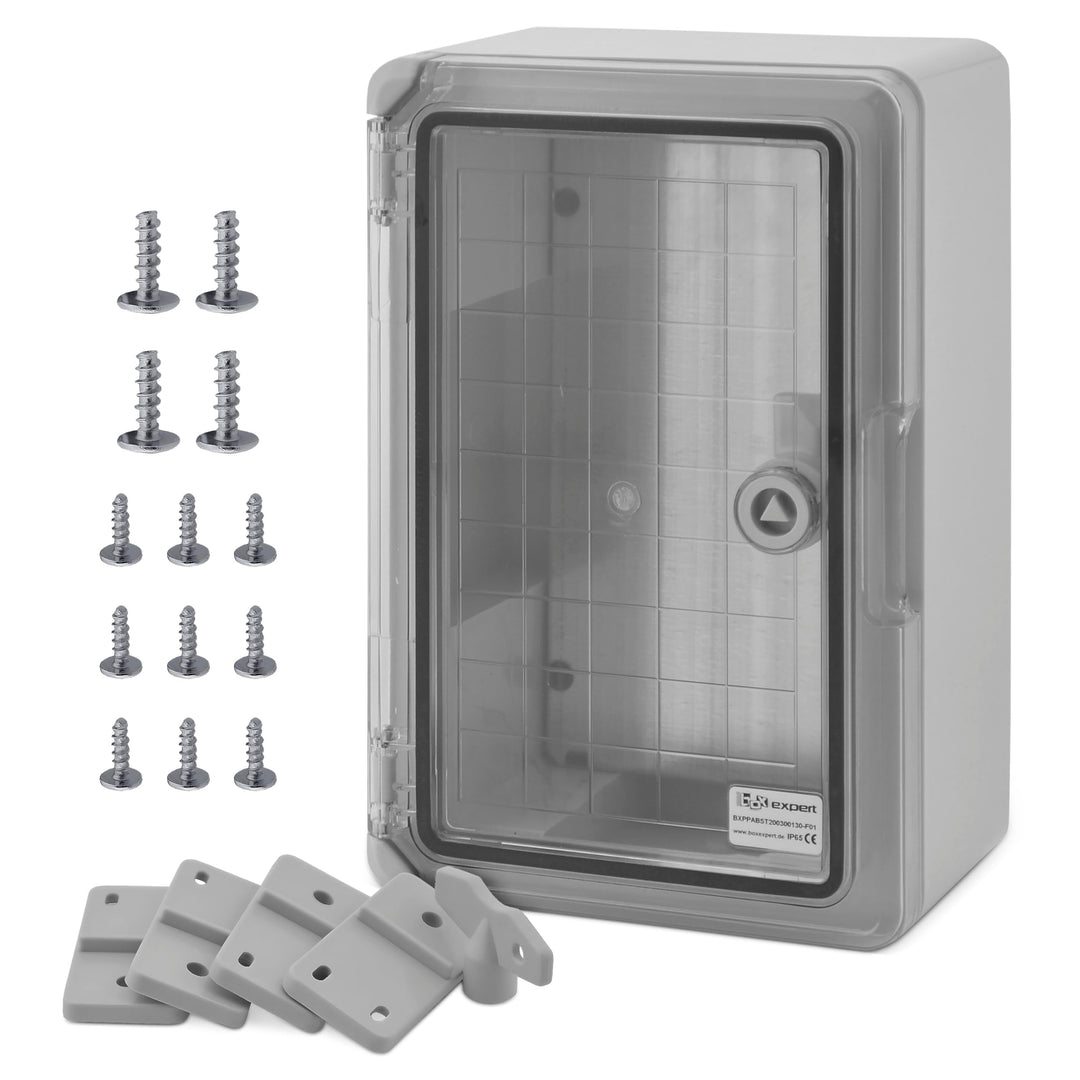BOXEXPERT® Verteilerkasten aussen wasserdicht [ABS Kunststoff IP65 Gehäuse inkl. Sichttür] grau (Ser
