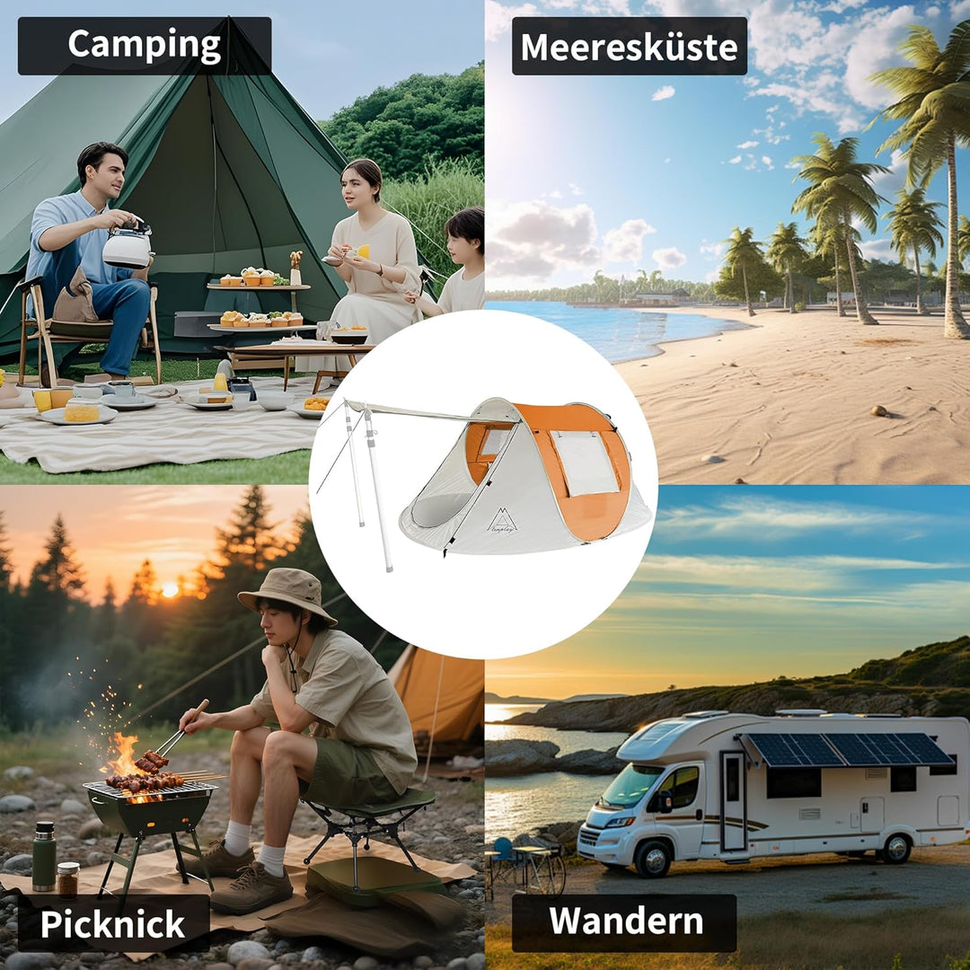 TENPLAY Pop-Up-Zelt für 2–4 Personen, PU2000 mm, wasserdicht und Winddicht, UV-Schutz, leicht und tr