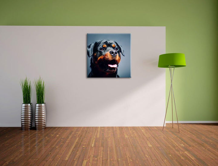 Treuer Rottweiler, Format: 70x70 auf Leinwand, XXL riesige Bilder fertig gerahmt mit Keilrahmen, Kun