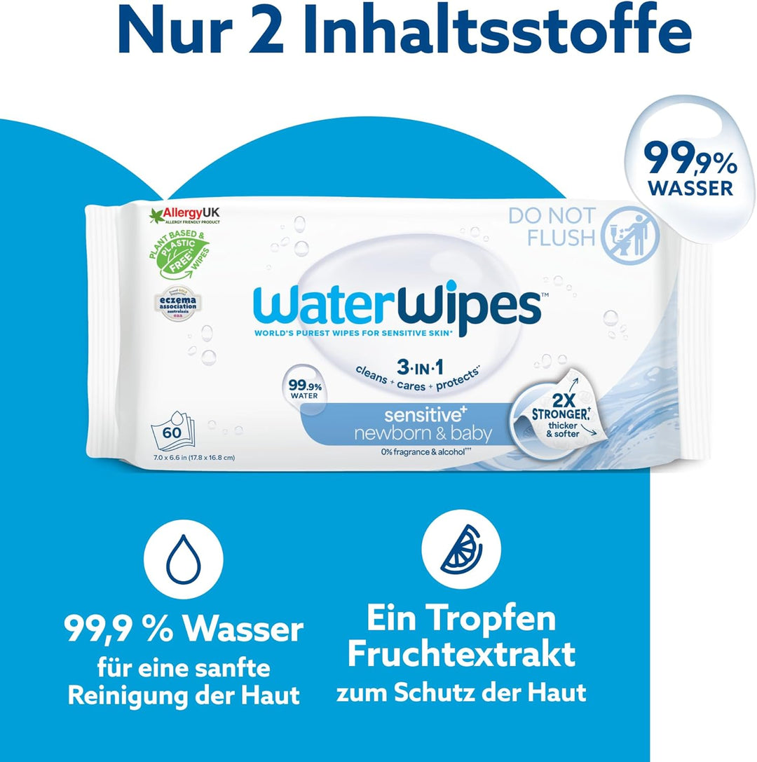 WaterWipes Original plastikfreie Feuchttücher für Babys und Kleinkinder 1080 Stück (18 Packungen), h