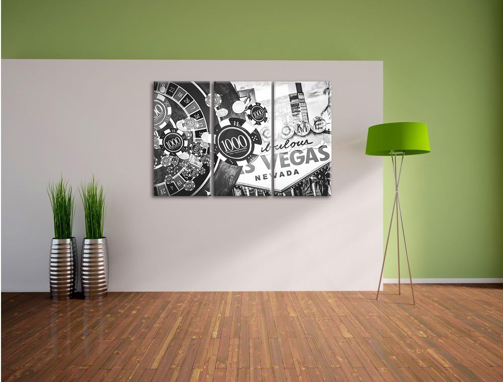 Pixxprint Las Vegas Casino Roulette Kunst B&W 3-Teiler Leinwandbild 120x80 Bild auf Leinwand