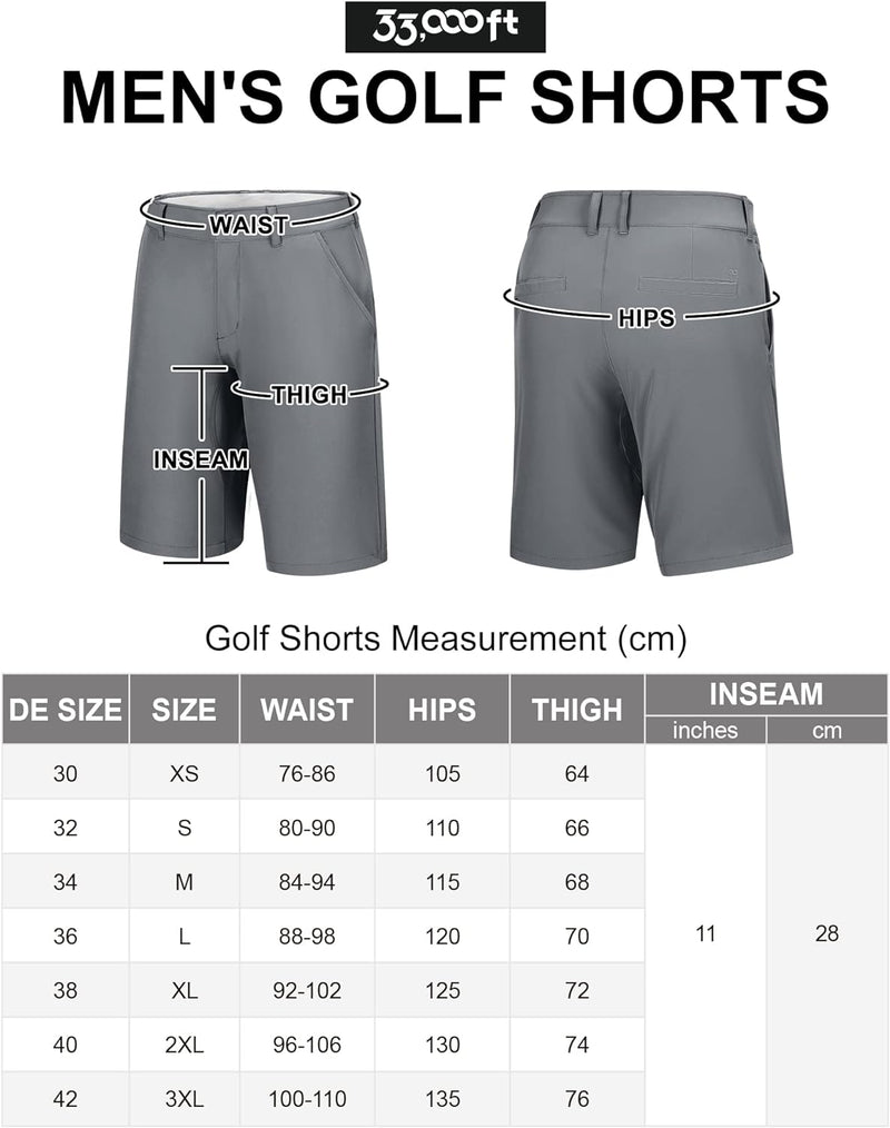 33,000ft Herren Golf Shorts Stretch Kurze Golfhosen Leichte Schnelltrocknende 11" Bermuda Shorts Kur