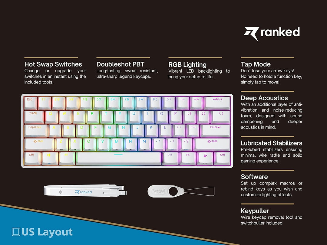 Ranked S60 Supernova Mechanische 60 Prozent Tastatur | Hotswap Gaming Keyboard | 61 Tasten mit RGB B