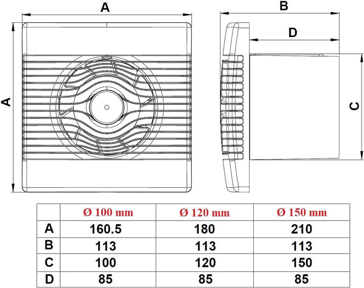 Premium Badventilator mit Zugschalter Badlüfter Lüfter Ventilator Deckenlüfter weiss Front Ø 100 mm