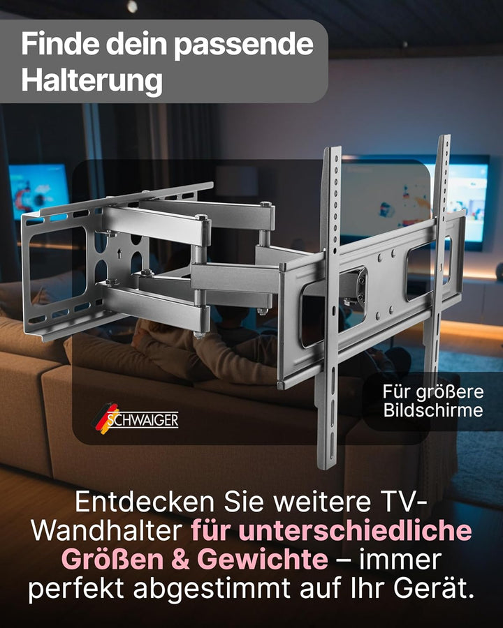 SCHWAIGER TV-Wandhalter Full Motion 1 I 23-55 Zoll Fernseherhalterung I neigbar, schwenkbar, drehbar