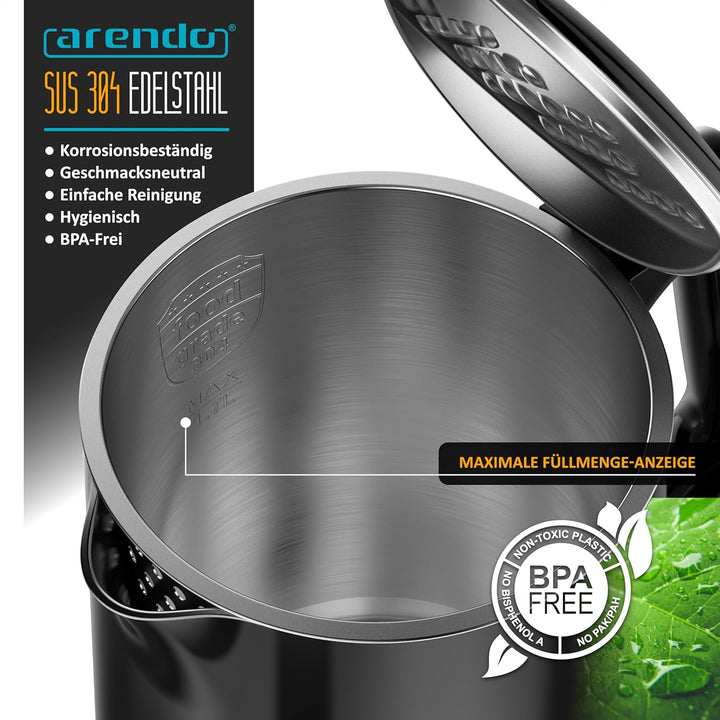 Arendo - digitaler Wasserkocher mit Temperatureinstellung - Edelstahl - Doppelwand Design Cool Touch