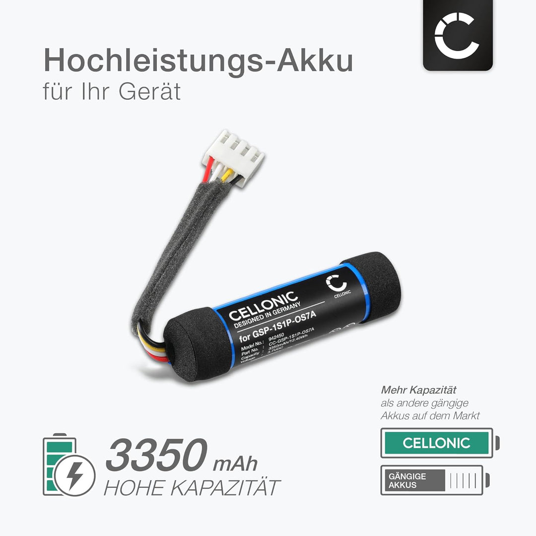 CELLONIC, Lautsprecherakku kompatibel mit Harman Kardon Onyx Studio 7 (3350mAh, 3.7V) Ersatzakku GSP