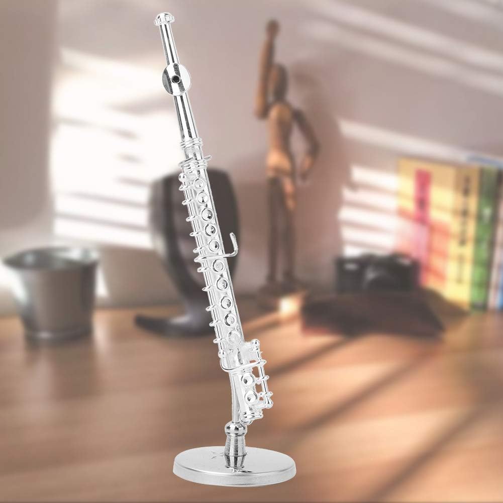 Kupfer Miniaturflöte -Modell, 11 cm handgefertigtes nicht spielbares Musikdekor mit Ausstellungsstän