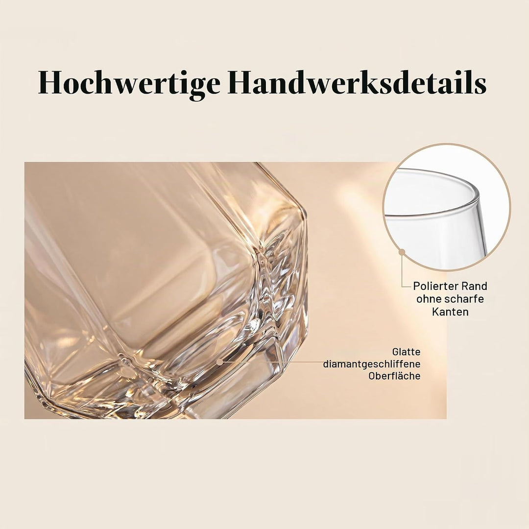 300ml Diamant Whiskey Gläser 4/6 Set, Klar Geometrisch Modisch Wasser Saft Tumbler Gekippt Scotch Gl