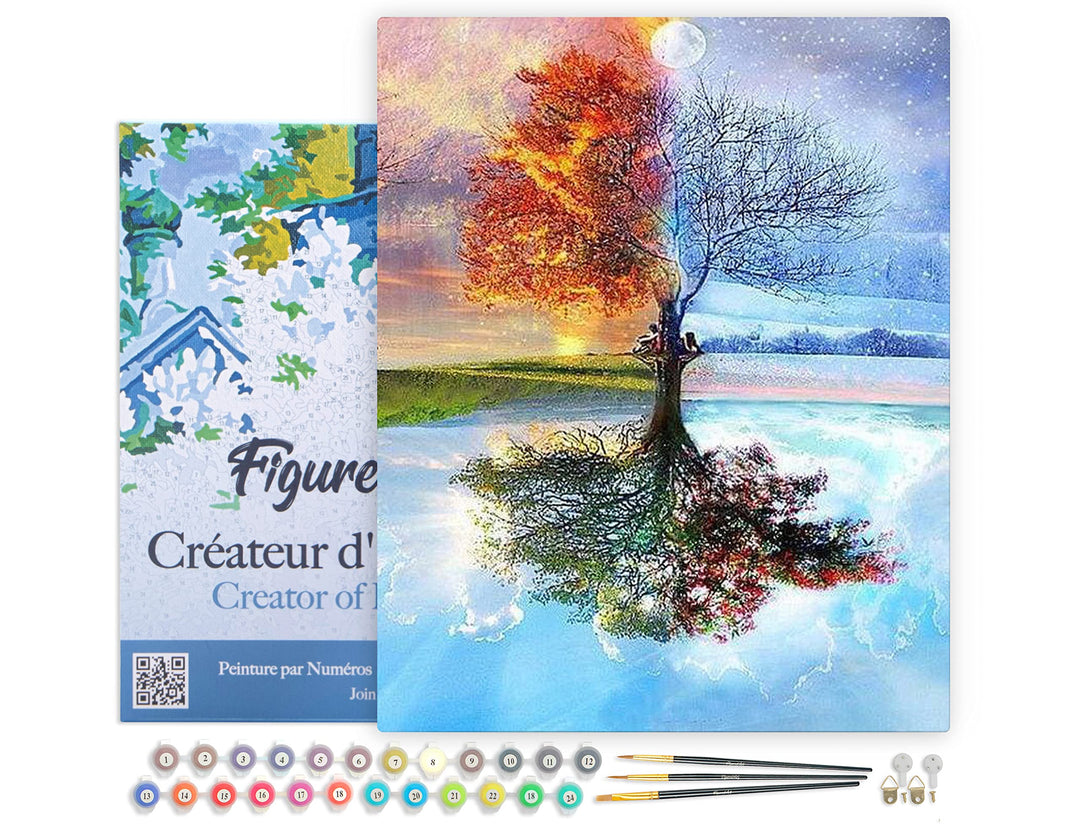 Figured'Art Malen Nach Zahlen Erwachsene Mit Rahmen Baum in vier Jahreszeiten - Paint by Numbers Bas