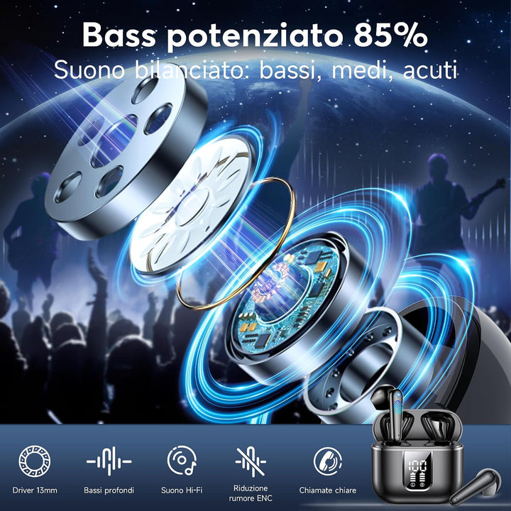 EUQQ Bluetooth-Kopfhörer, 60 Stunden HiFi Stereo Wireless Kopfhörer mit 4 ENC Geräuschunterdrückung