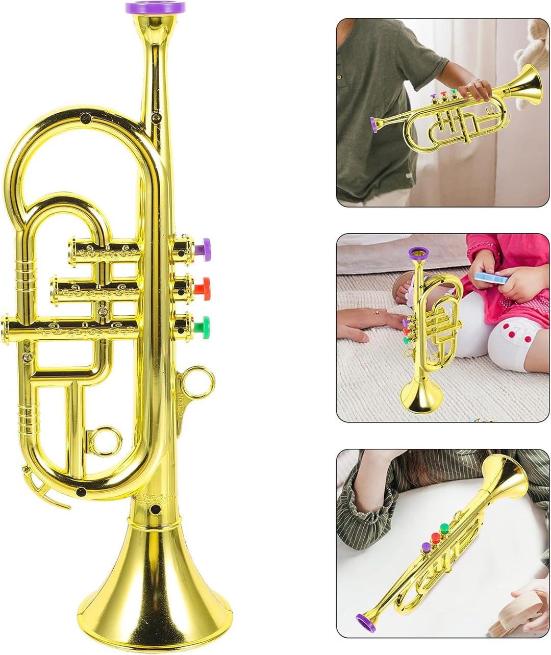 HEMOTON Trompete für Kinder, Blasinstrument, Metall, Kupferinstrument, Lernspielzeug Goldfarben 33.5