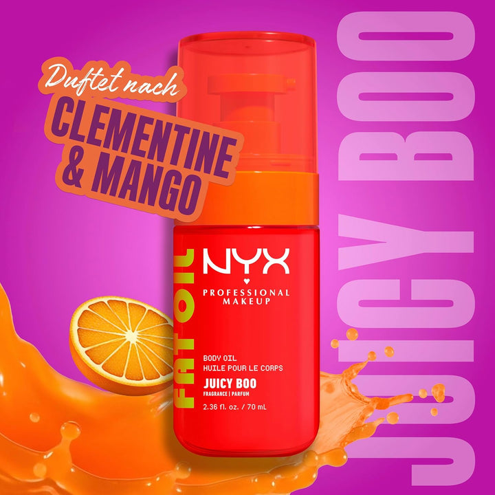 NYX Professional Makeup Fat Oil Körperöl, Juicy Boo, 70 ml, 24H Hydration, glänzendes Finish