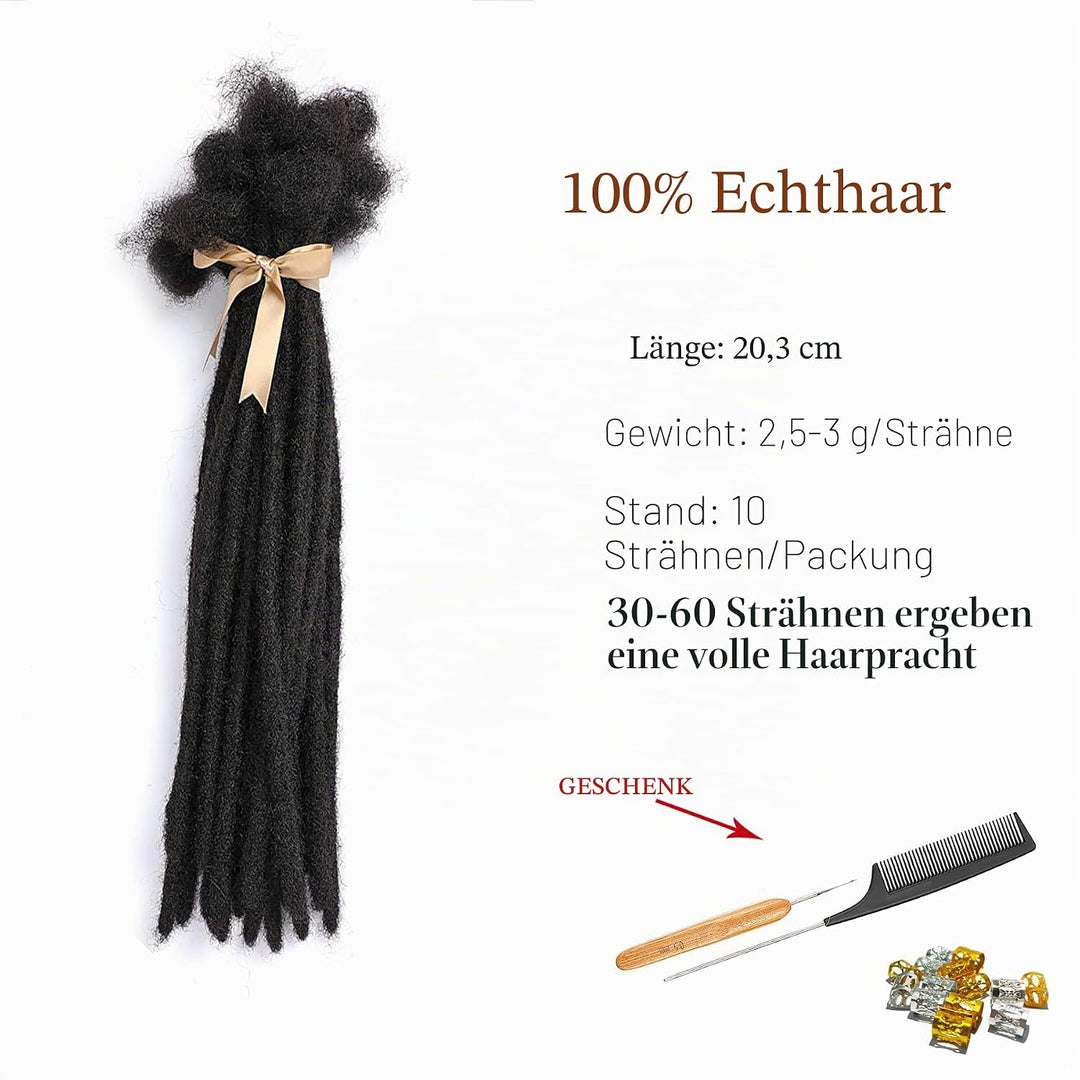 TAOYEMY Dresdlock Extension 8 inch 100% Human Hair Afro Kinky 30 Strands Dreadlock Extensions for Ma