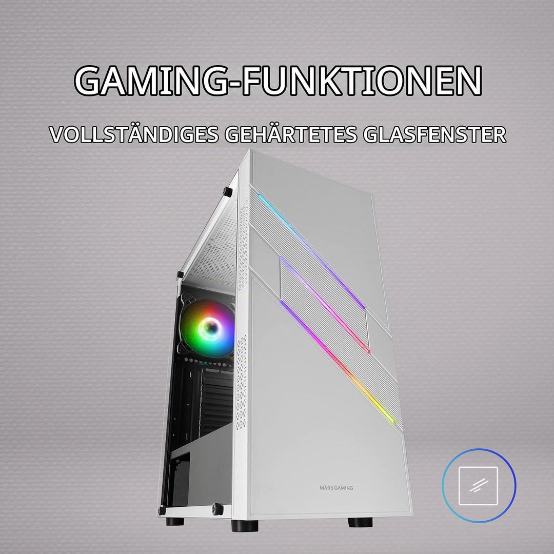 Mars Gaming MC-U3 Weiss, PC ATX XL Gehäuse, Front Triple ARGB, 12cm Lüfter, Gehärtetes Glasfenster,