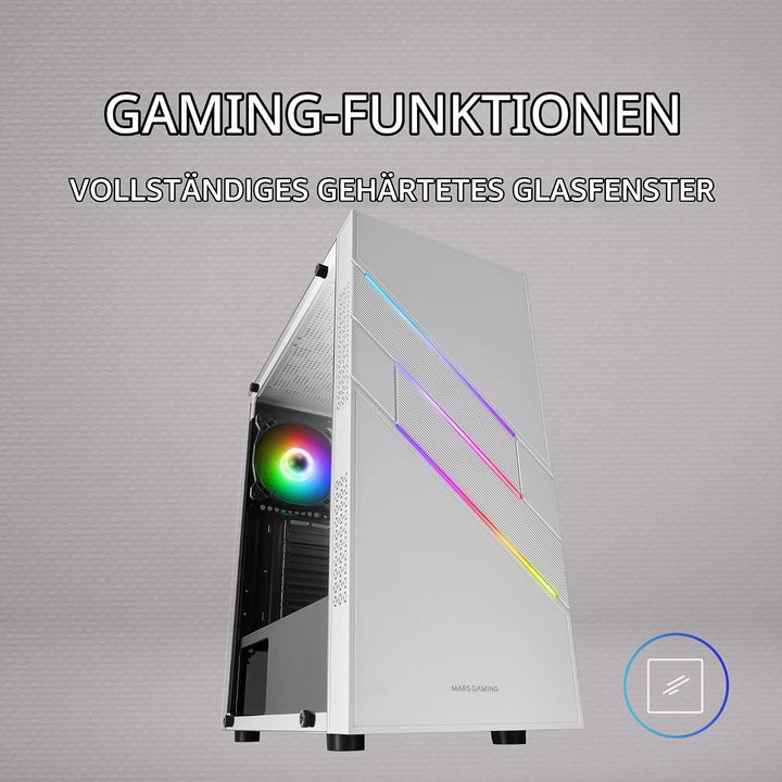 Mars Gaming MC-U3 Weiss, PC ATX XL Gehäuse, Front Triple ARGB, 12cm Lüfter, Gehärtetes Glasfenster,